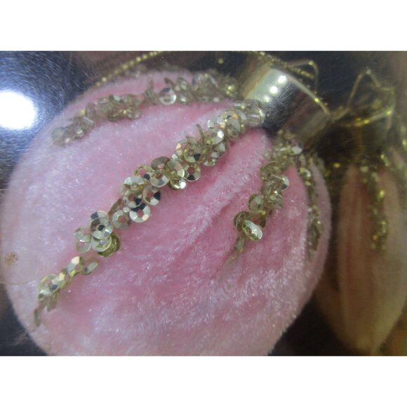 Pink Velvet Christmas Ornaments Gold Sequin Accents In Original Box EUC - Picture 8 of 10